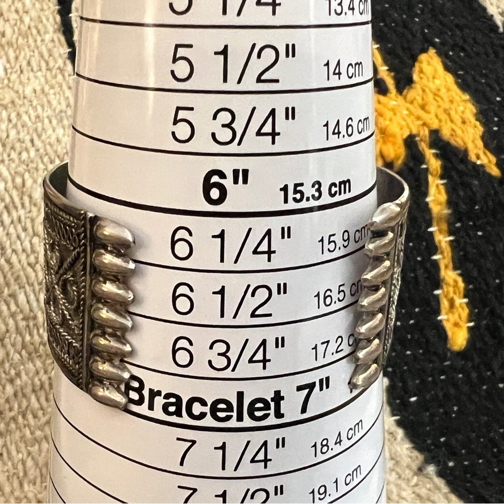 ❤️ Old Pawn Ethnic 12 Gemstone 925 Cuff 32.2 Gm Decorative Scroll Motifs - Picture 9 of 15
